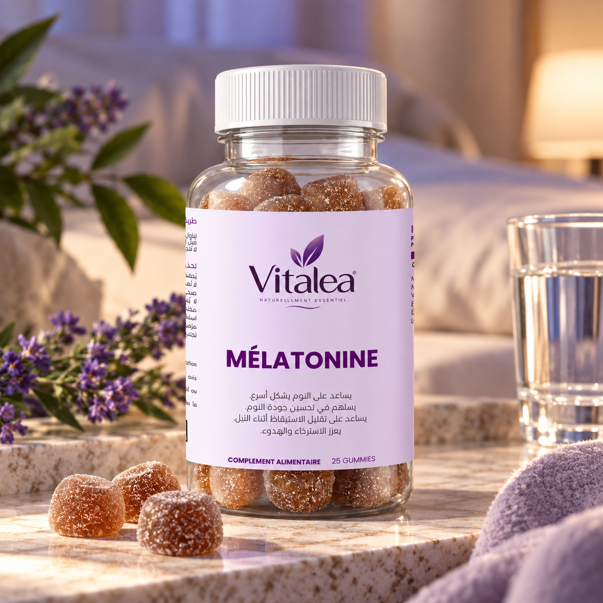 Vitalea Mélatonine — Complément alimentaire pour un sommeil de qualité et une relaxation naturelle.